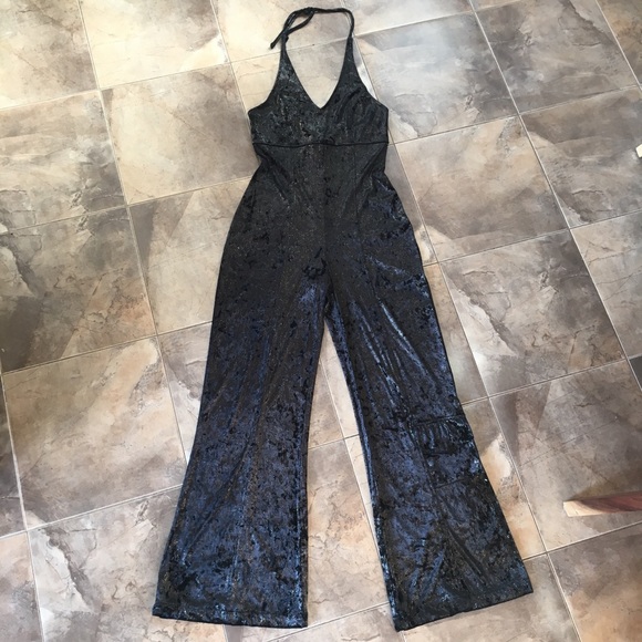 β° Vintage Velour Black + Gold Jumpsuit M